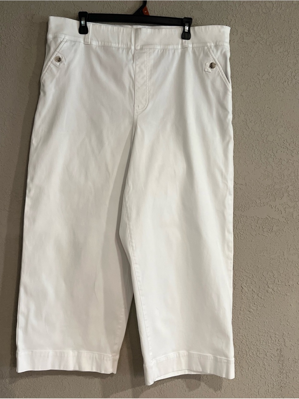 SPANX Women’s 3X White Twill Wide Leg Cropped Pull On Pants Spandex Stretch EUC